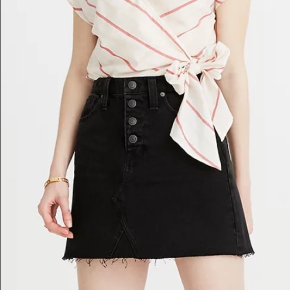 Madewell Rigid Denim A-Line Mini Skirt Lunar Black Wash Button-Front Edition-24